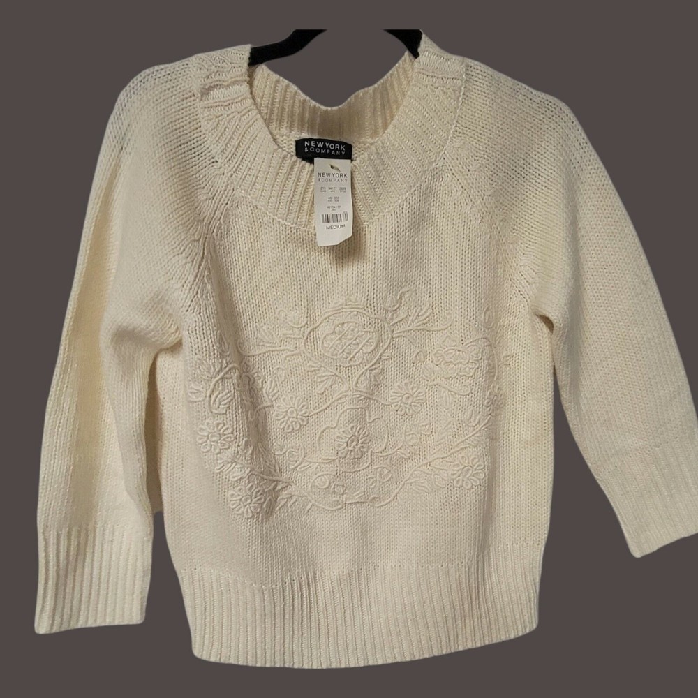 Sweater Ivory Cream Off White WOOL BLEND Medium New York Co Top Shirt